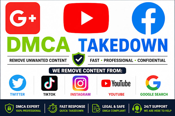 submit dmca takedown requests for google, facebook,instagram,youtube