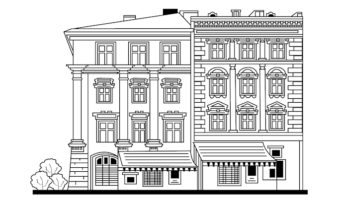Draw detailed building line art or sketch by Muttaki01761 | Fiverr