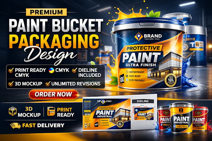 design a paint bucket and an industrial packaging