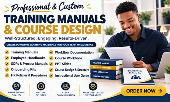 create instructional training manual, training course, user guide, workbook, PPT