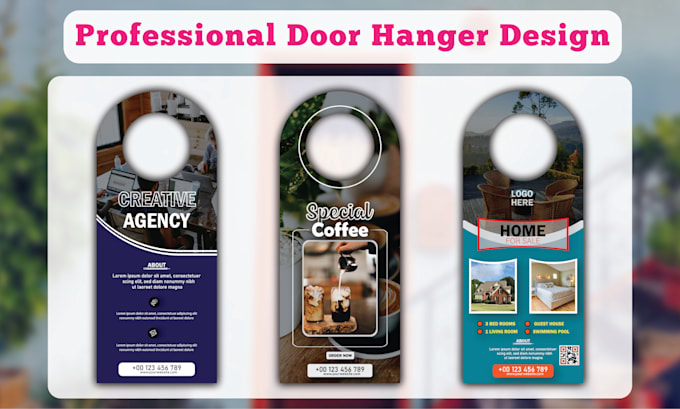do door hanger, dl flyer, rack card, postcard and signage design