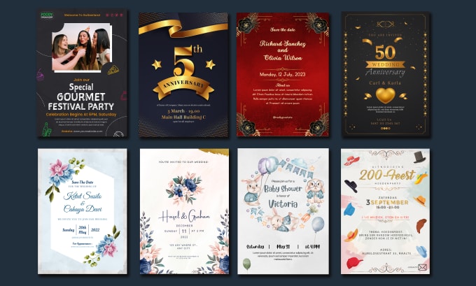 design custom wedding birthday and baby shower invitation card print and digital