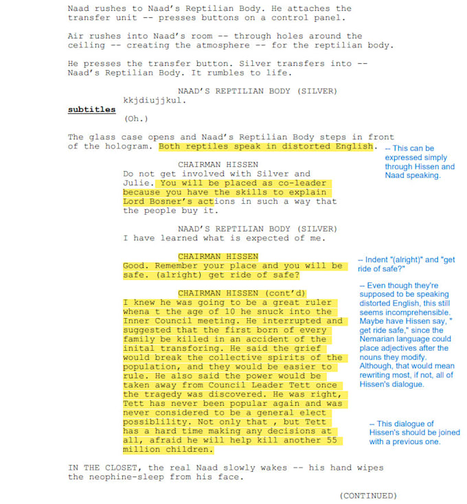 edit your movie screenplay