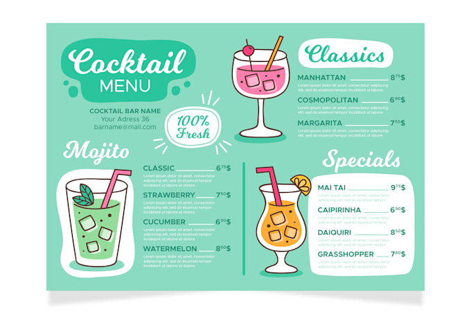 Design cocktail, bar, drinks menu and card by Aytac_azimzada | Fiverr