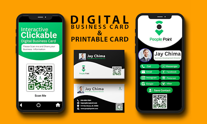 design a clickable digital business card vcard, print ready card with qr code
