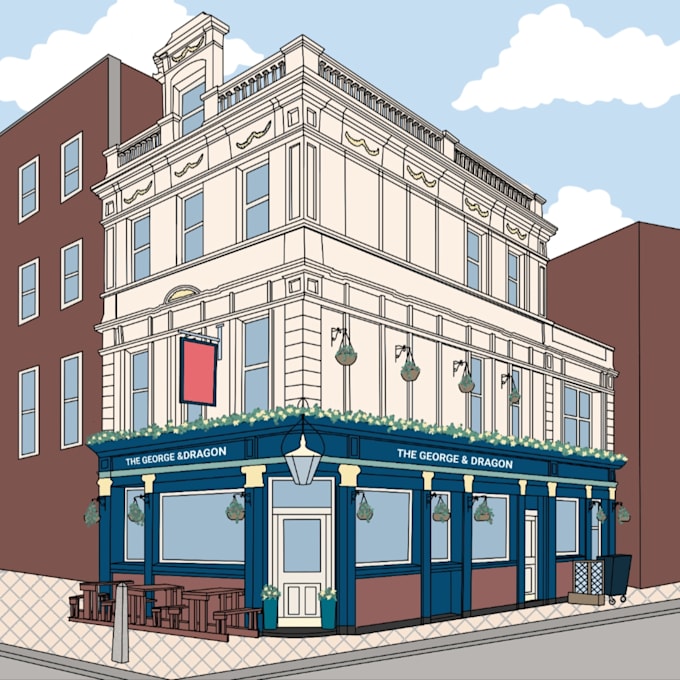 draw a building illustration in cartoon style