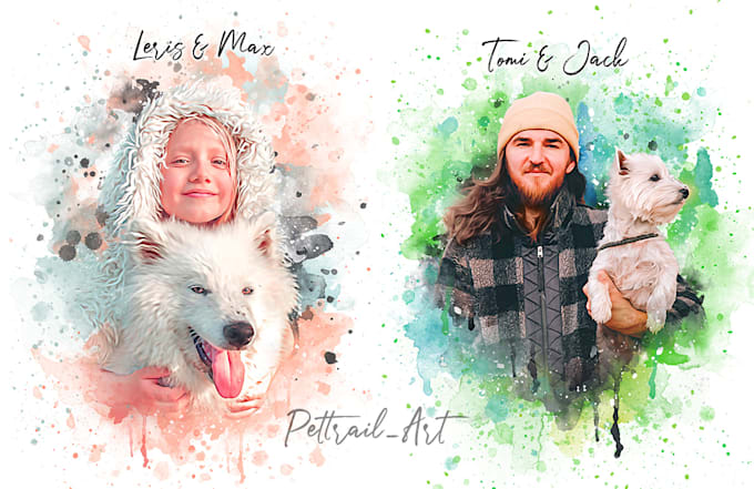 Draw aesthetic watercolor pet portrait dog, cat, family, etc by ...