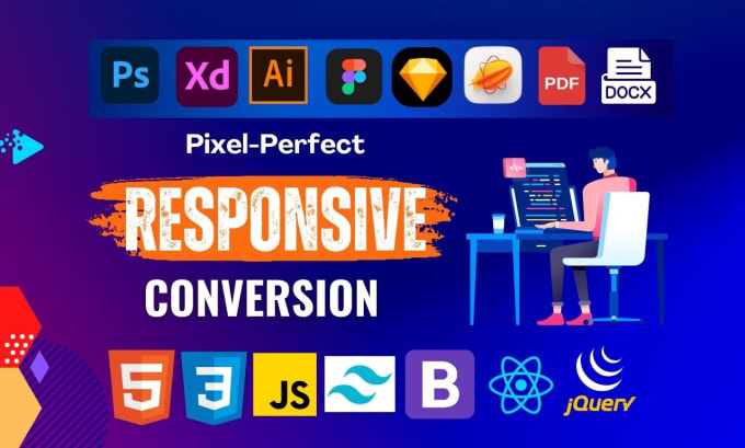 convert PSD to HTML figma to HTML xd to html bootstrap responsive web