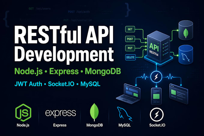 develop restful apis using nodejs, express and mongodb, mysql, socket io