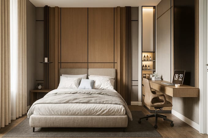 design luxury bedroom interior with photorealistic 3d rendering