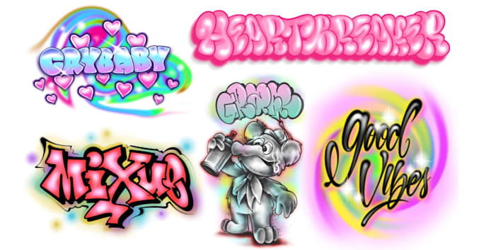 do 90s airbrush graffiti design, airbrush art and lettering