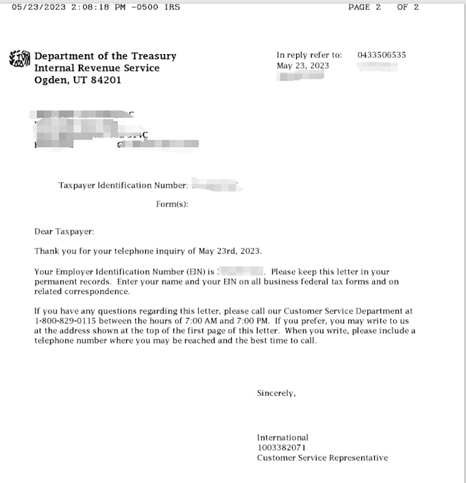 make your ein confirmation letter 147c for non residents llc