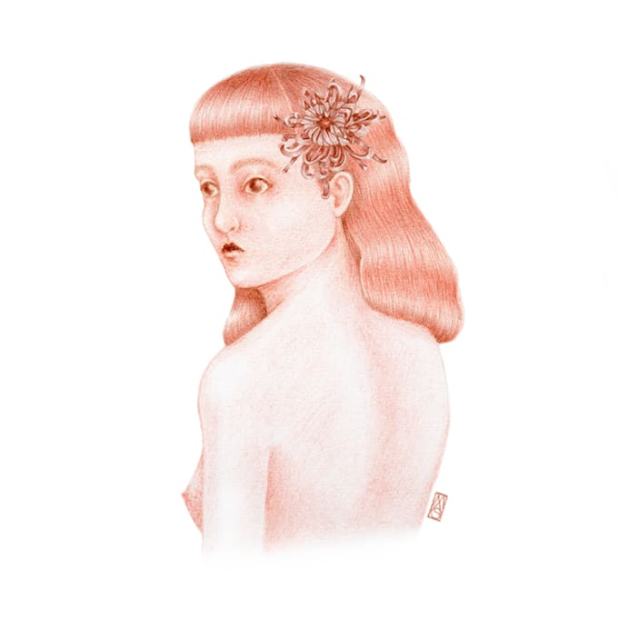 draw a floral character with pencil