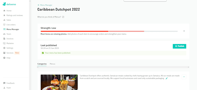 upload products on your deliveroo, uber eats, just eat store and menu