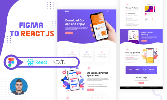 Convert figma design to react js or next js for professional website by ...