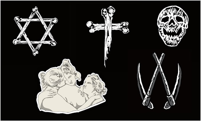 design tattoo, logo, sticker, or badge with skeleton style