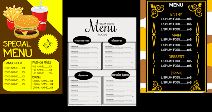 create professional menu or card for your restaurant