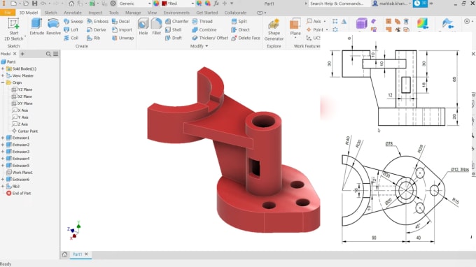 do 2d drawing and 3d modeling in solidworks, fusion 360, creo, catia, inventor