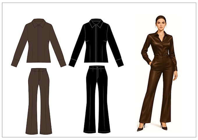 design clothing technical flat sketch, and tech pack design