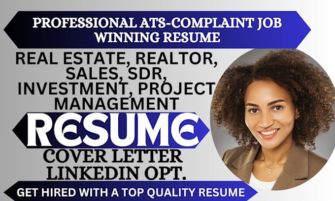 write 24hrs fast ats resume, for real estate, realtor, sales, sdr, investment