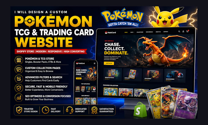 design a custom pokémon website tcg website trading card, sport card website