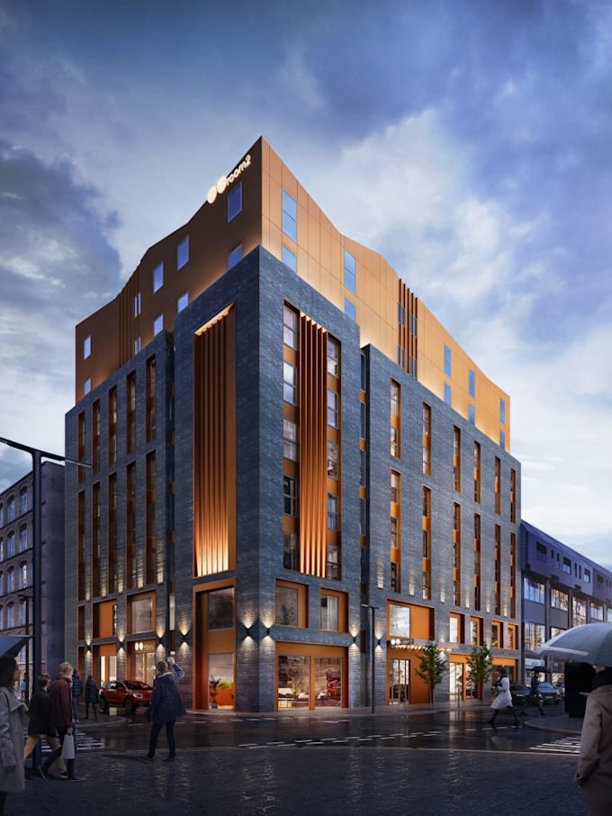 do 3d exterior render of commercial building