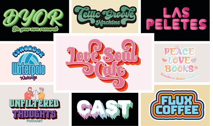 Hippe Name Lettering Design hand lettering, script typography, retro hippie font logo t ...