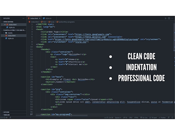 Correct errors in your html and css code by Bairon_dev | Fiverr