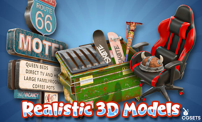 create realistic and stylized 3d assets or props for games, ads, etc