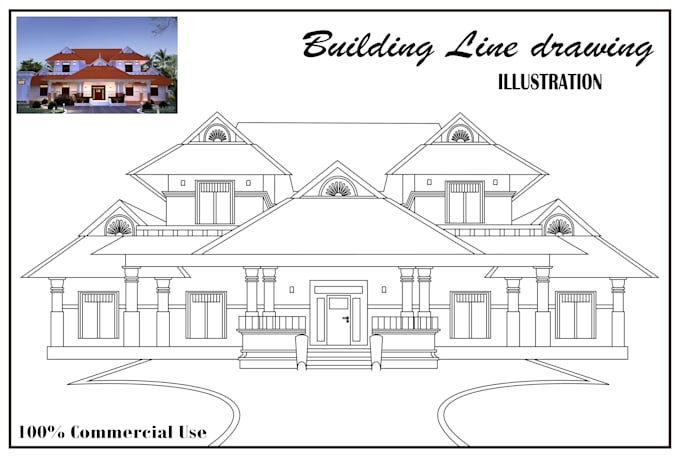Draw vector outline or line art illustration building sketch by Helen ...