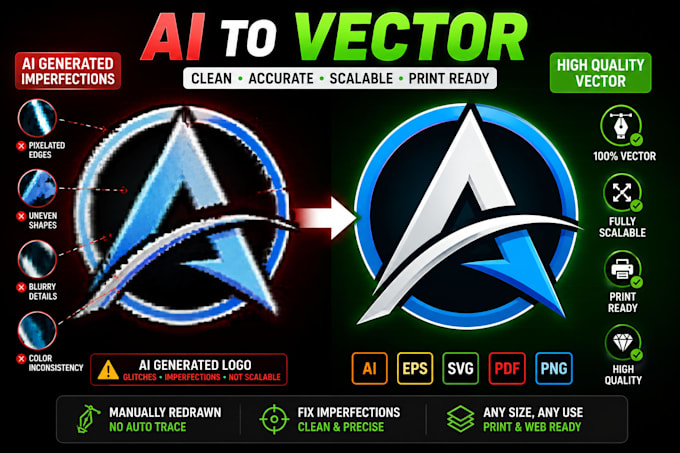 redraw and convert your ai generated logo to vector
