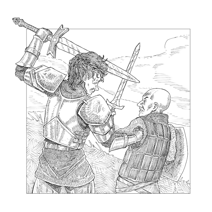 draw fantasy art in cross hatching style