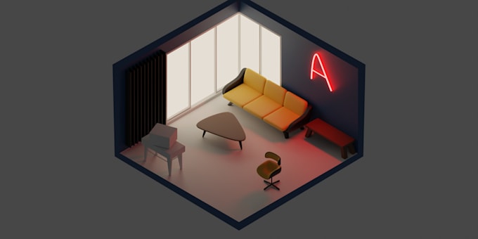design 3d isometric gaming room and streaming room
