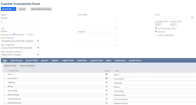 setup custom fields or custom forms in netsuite