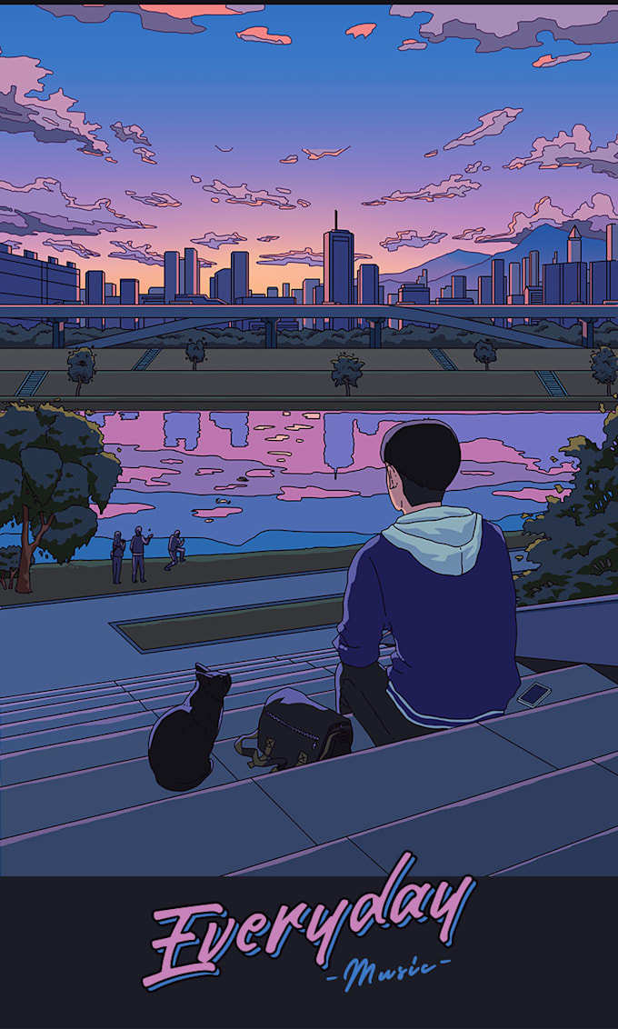 create a illustration in  japanese 80 s city pop vibes