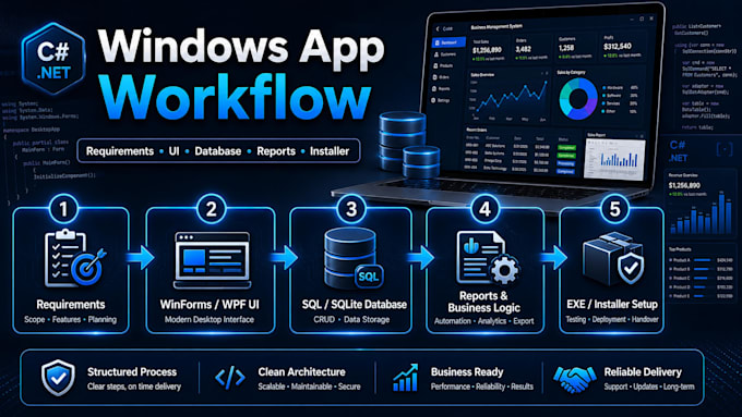 build windows desktop software using c sharp dot net wpf winforms