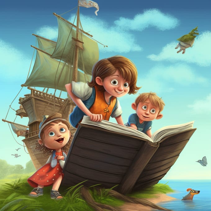 draw a children book stories book cover illustration
