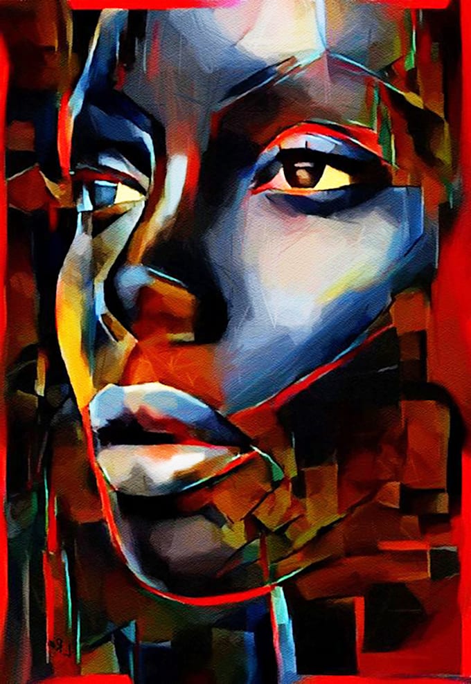 Design african american abstract art, portrait, oil paint, digital