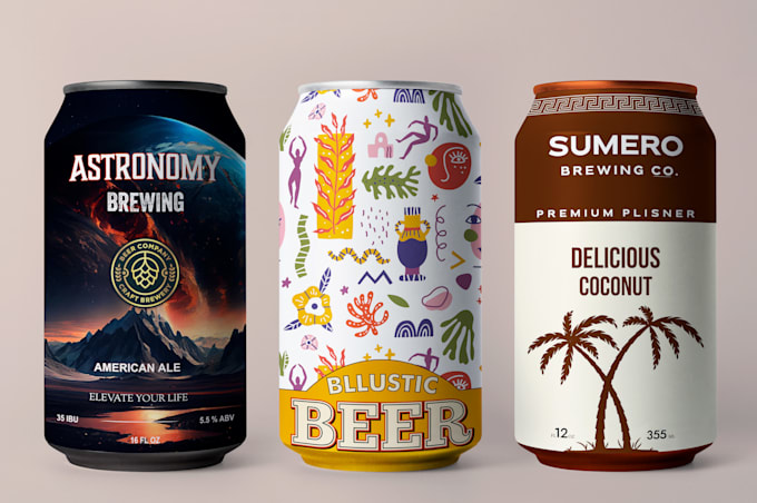 create label design for beer, beverage, can, drinks or juice