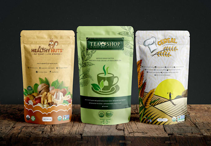 do unique product label, food packaging design, tea pouch packaging design