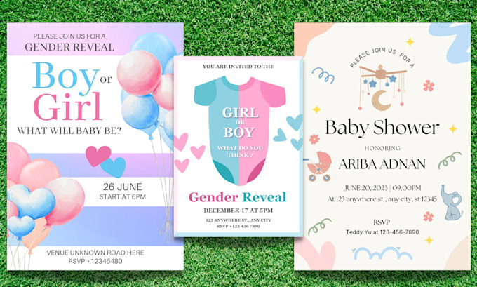 design custom baby shower, gender reveal, birthday , wedding, party invitation