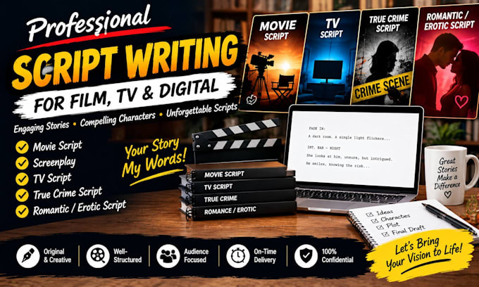 write movie script true crime script romantic erotic script screenplay tv script