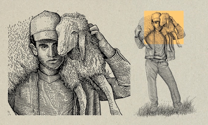 make vintage style engraving ink illustrations