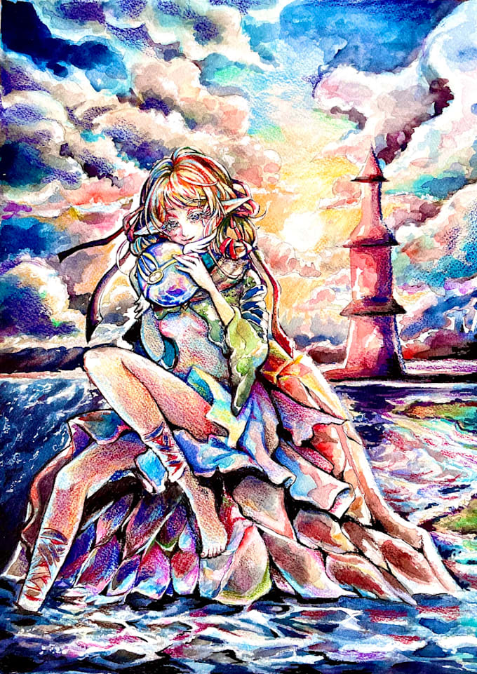draw anime illustration with watercolor