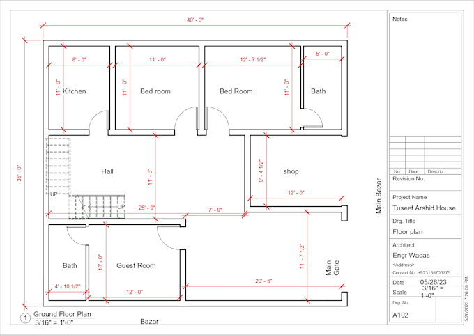 draw architectural floor plan, elevations and sections