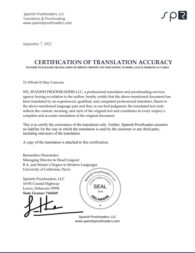 Translate any spanish or english business or legal document by
