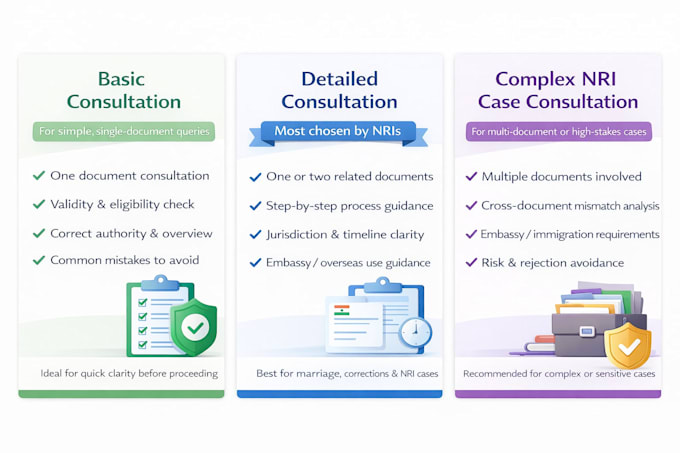 consult on birth, aadhaar, pan, passport, marriage for nri