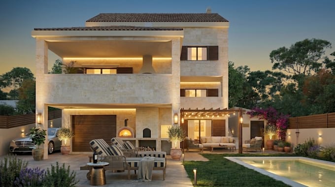 create realistic 3d render for interior, exterior architect
