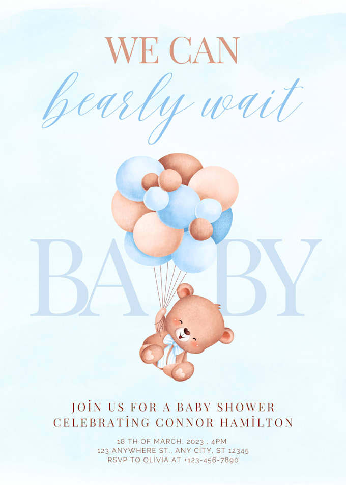 Do a custom invitation card design for baby shower, birthday by