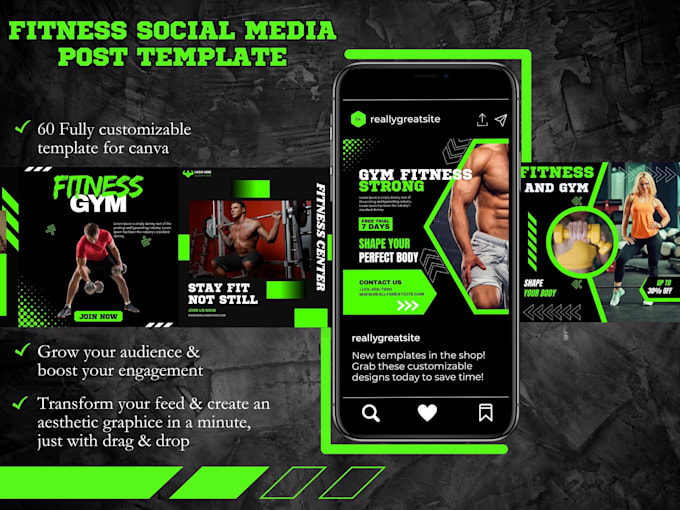 Provide 60 fitness social media post template on canva by Alinozilan ...